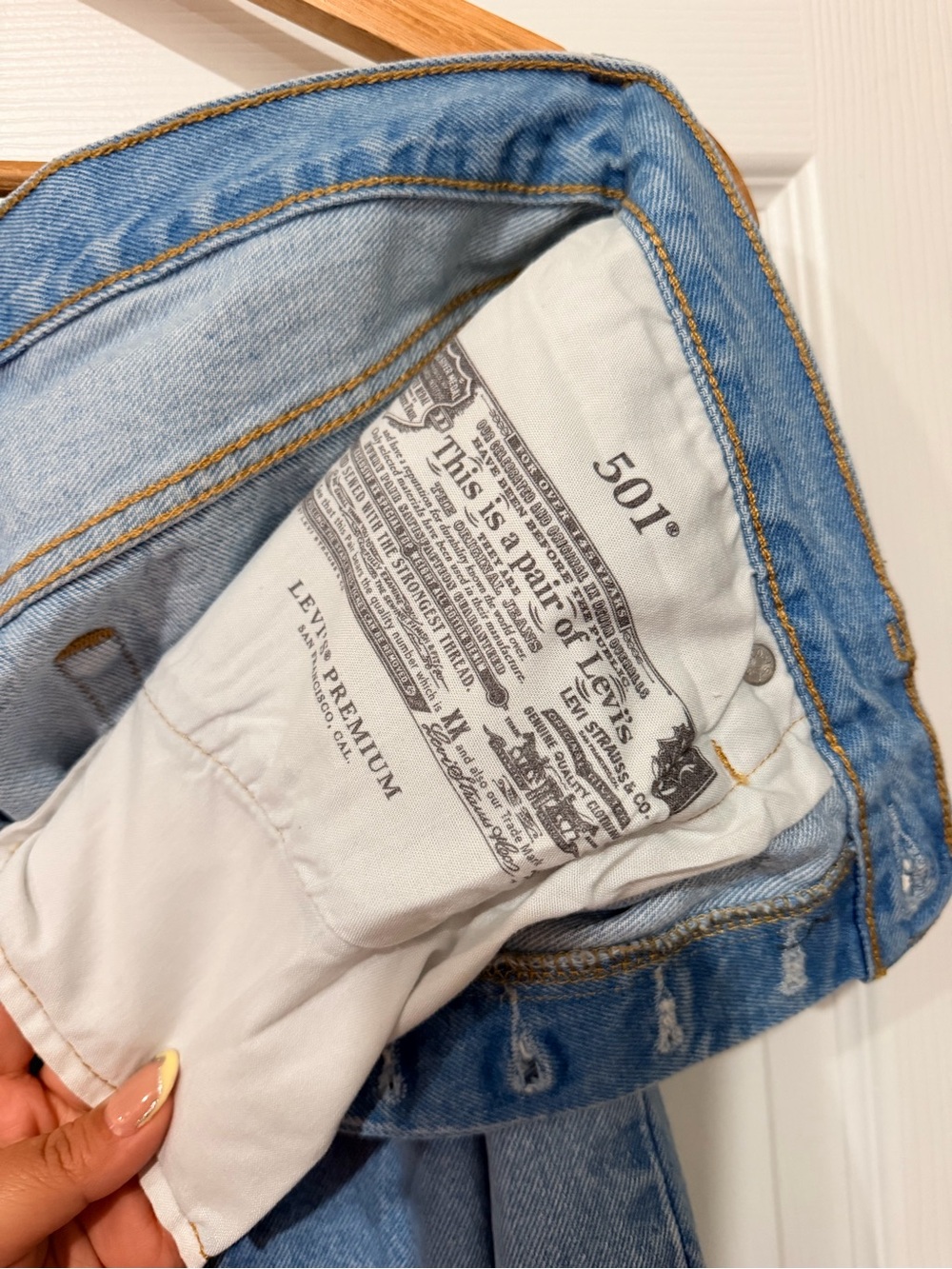 Levi's Light Blue Distressed Straight Leg Jeans - Picture 6 of 8
